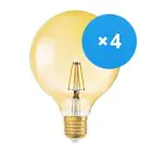 Lot 4x Osram Vintage 1906 LED E27 Boule Dorée 4W 410lm - 824 Blanc Très Chaud | Équivalent 40W